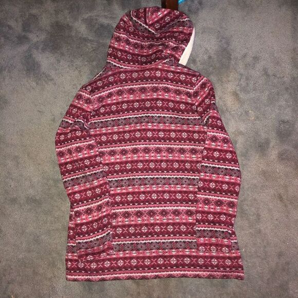 LL BEAN FULL ZIP SWEATER HOODIE PINK RED SHERPA HOOD FLEECE WOMENS LARGE AZTEC - Picture 5 of 5